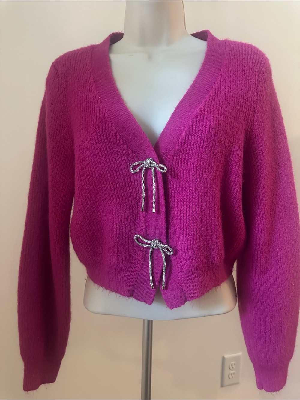 H&M Fuchsia Tie-Front Knit Cardigan